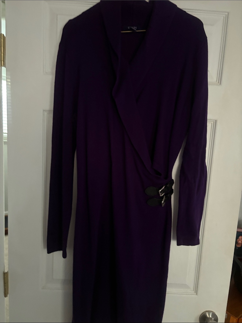 Chaps Deep Purple Long-Sleeve Wrap Dress with Buckle Detail